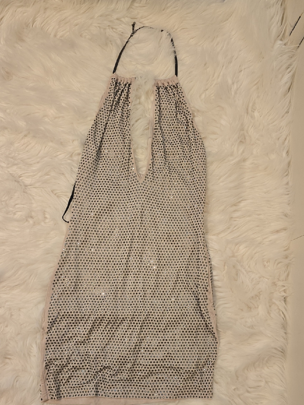 bebe Nude Sequin Embellished Dress